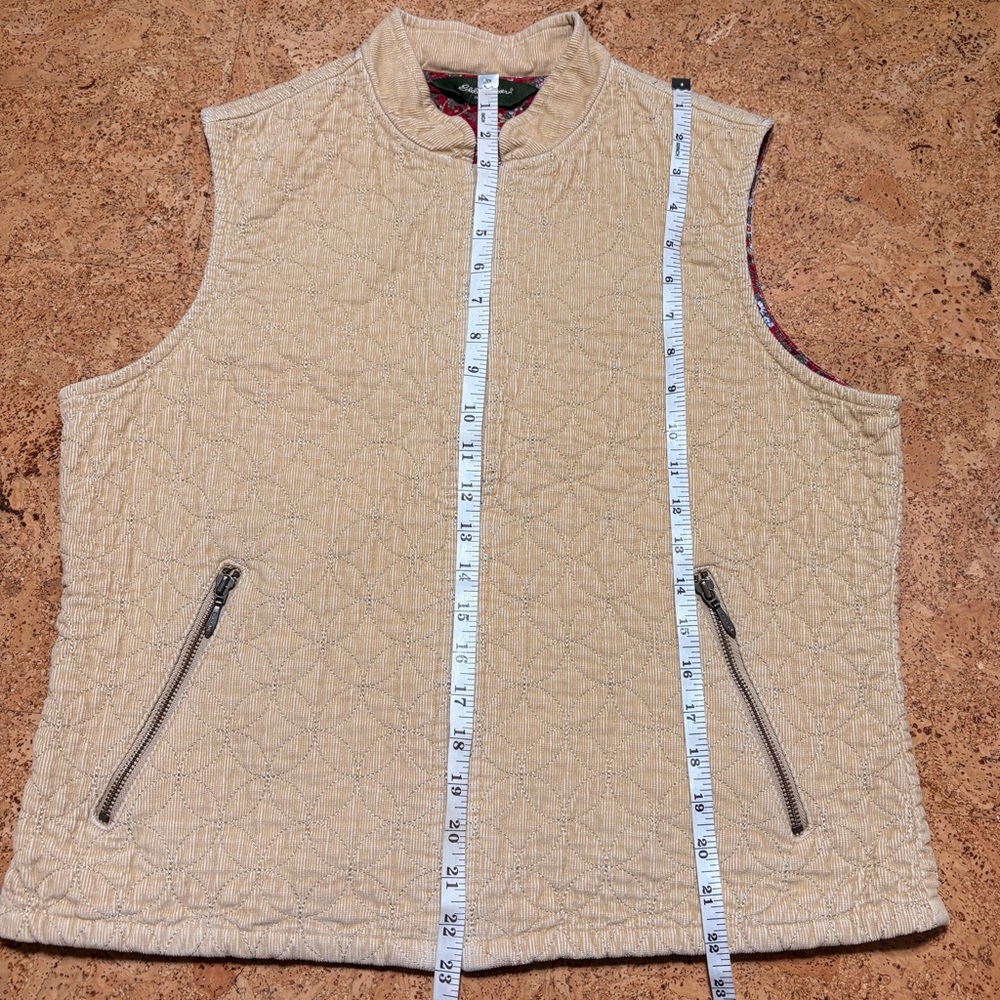 Eddie Bauer Wm’s Corduroy Quilted Floral Lined Zip Vest In Tan Sz L - Picture 10 of 10